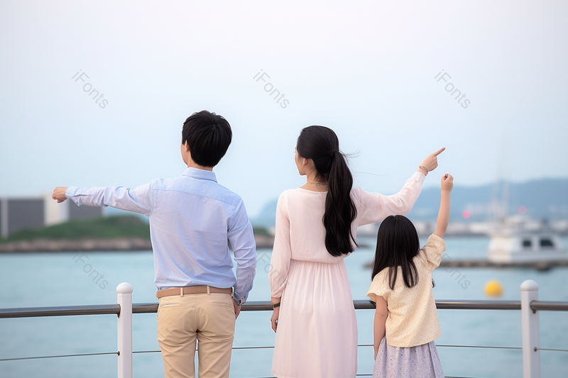 一家三口出游分别指向远方背影,高清,摄影图,摄影图片,图片大全,摄影图免费下载